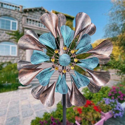 Arlmont & Co. Obra 75 Inch Double Metal Rotator Garden Wind Spinner